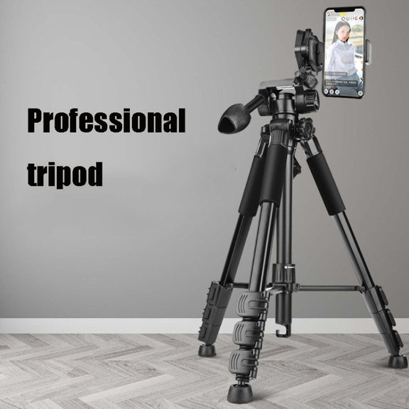 Q111 4-Section Folding Legs Live Broadcast Aluminum Alloy Tripod Mount with Three-dimensional Damping Tripod Heads(Red)