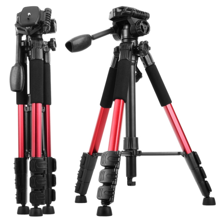 Q111 4-Section Folding Legs Live Broadcast Aluminum Alloy Tripod Mount with Three-dimensional Damping Tripod Heads(Red)