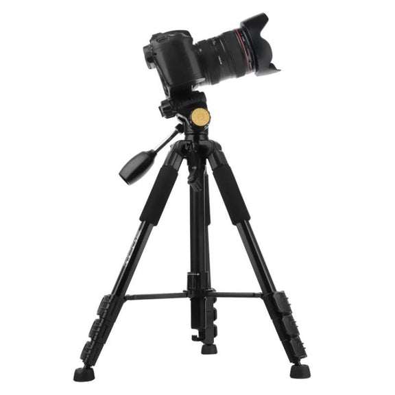 Q111 4-Section Folding Legs Live Broadcast Aluminum Alloy Tripod Mount with Three-dimensional Damping Tripod Heads(Black)