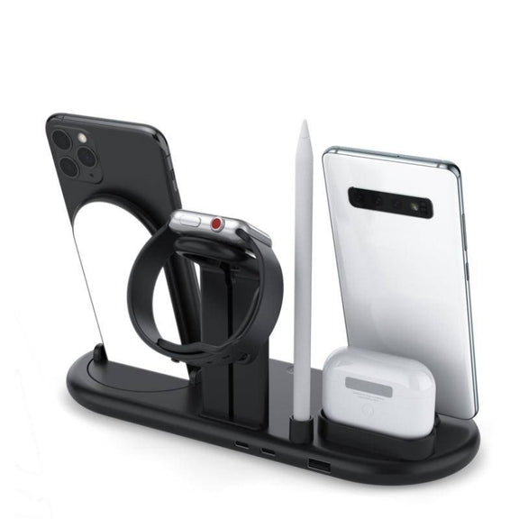 HQ-UD20 Mobile Phone Watch Multi-Function Charging Stand Wireless Charger for Phones & Apple Watch & Airpods(Black)