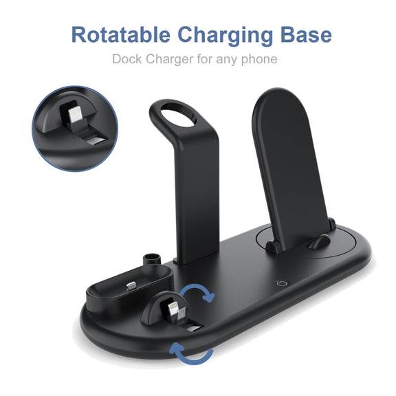 HQ-UD20 Mobile Phone Watch Multi-Function Charging Stand Wireless Charger for Phones & Apple Watch & Airpods(Black)