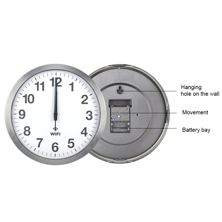 Smart Network Automatic Time Synchronization Wifi Wall Clock Modern Minimalist Silent Living Room Clock, Size:16 inch(Silver)