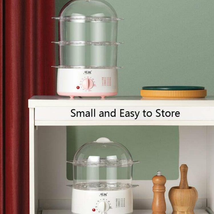 LINGRUI Timer Mini Multi-Function Egg Cooker Automatic Power Off Home Breakfast Machine, CN Plug, Specification:Double Layers(Grey)