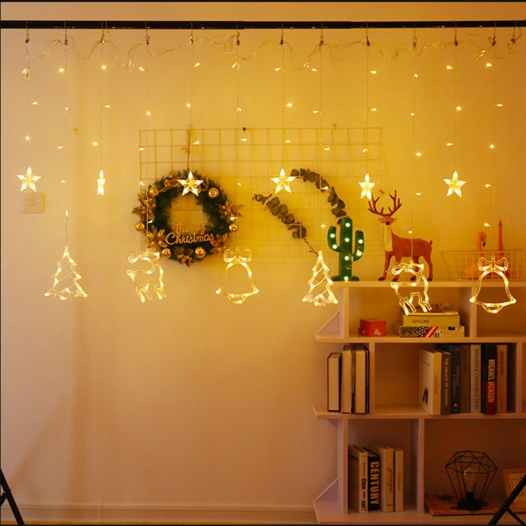 LED Curtain Lights Christmas Decoration Bell And Deer String Lights, Power Supply:USB & Battery Box(Warm White Light)