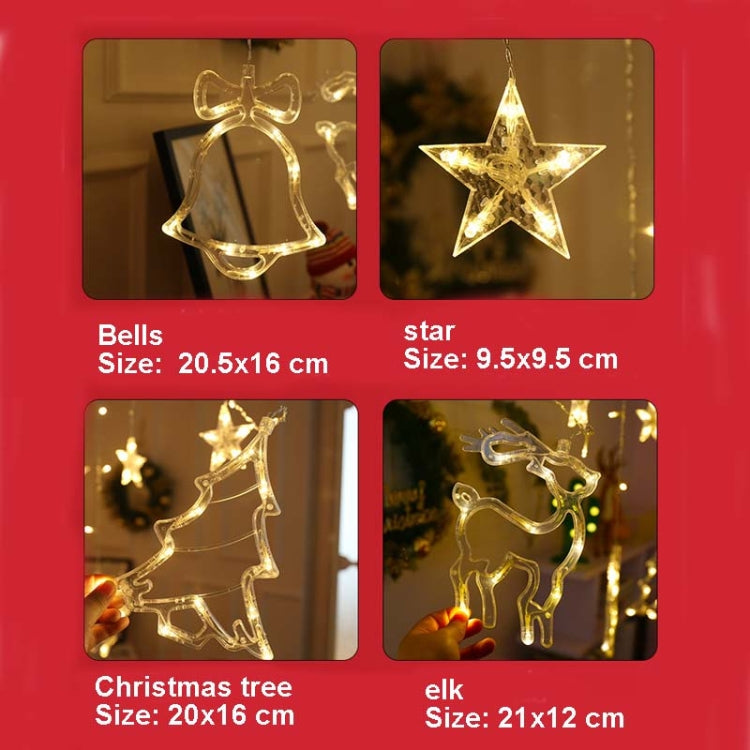 LED Curtain Lights Christmas Decoration Bell And Deer String Lights, Power Supply:USB & Battery Box(Warm White Light)