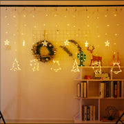 LED Curtain Lights Christmas Decoration Bell And Deer String Lights, Power Supply:Battery Box with RC(Warm White Light)