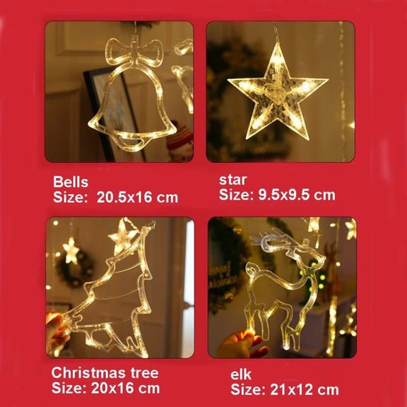 LED Curtain Lights Christmas Decoration Bell And Deer String Lights, Power Supply:Battery Box with RC(Warm White Light)