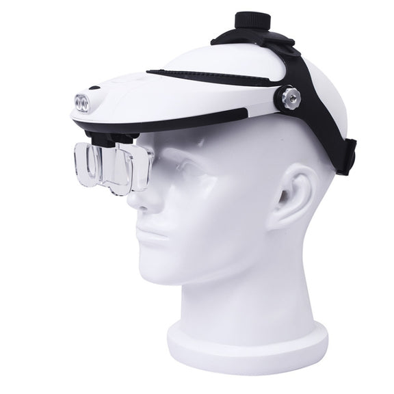 The Elderly Reading And Repairing Magnifying Glass With 2 LED Lamp Head-Mounted HD Magnifying Glass