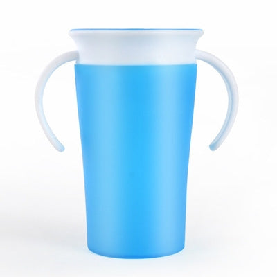 360 Degrees Rotated Baby Learning Drinking Cup With Double Handle Flip(Blue)