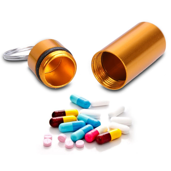 10pcs Portable Sealed Water-resistant Aluminum Alloy First Aid Pill Bottle with Keychain(Golden)
