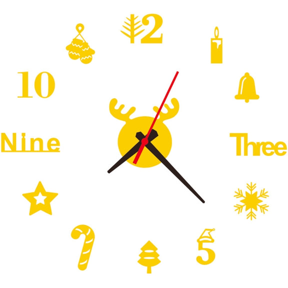 Acrylic 3D Wall Clock DIY Living Room Bedroom Wall Background Decoration(Gold)