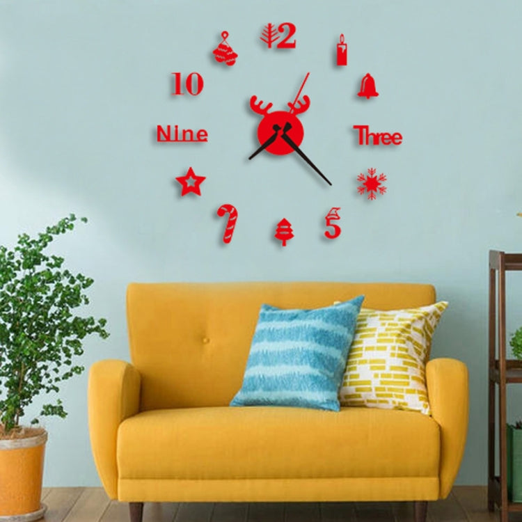 Acrylic 3D Wall Clock DIY Living Room Bedroom Wall Background Decoration(Red)