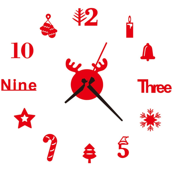 Acrylic 3D Wall Clock DIY Living Room Bedroom Wall Background Decoration(Red)