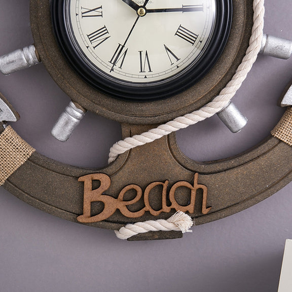 Retro Old Decoration Wall Clock Living Room Wooden Clock Wall Decoration(Silver)