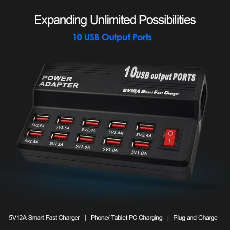 100-240V USB Interface Smart Fast Charge Digital Electronic Charger Multifunctional Charger, US Plug, Style:10 Ports