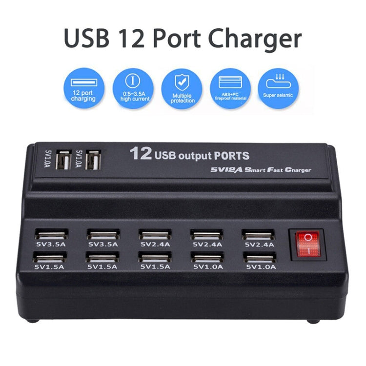 100-240V USB Interface Smart Fast Charge Digital Electronic Charger Multifunctional Charger, US Plug, Style:12 Ports