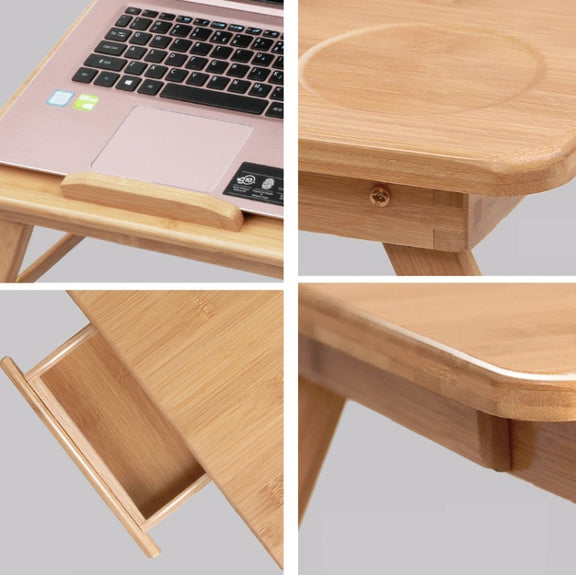 Folding Laptop Desk Bed Card Slot Lifting Type Lazy Computer Desk, Size: Medium (54cm), Style:with Drawer