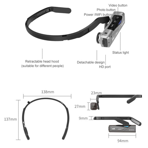 ORDRO EP7 4K Head-Mounted  Auto Focus Live Video Smart Sports Camera, Style:Without Remote Control(Silver Black)