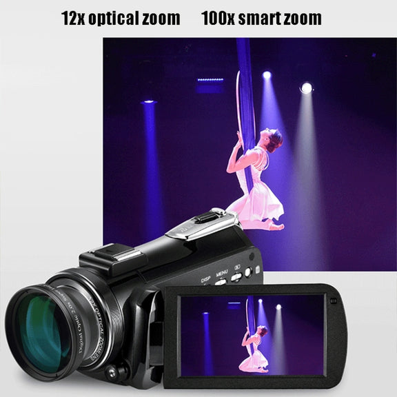 ORDRO AC5 4K HD Night Vision WiFi 12X Optical Zoom Digital Video DV Camera Camcorder, Style:Standard + Microphone(Black)