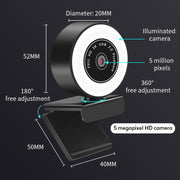 A9mini USB Drive-Free HD Fill Light Camera with Microphone, Pixel: 5.0 Million Pixels 2K Auto Focus