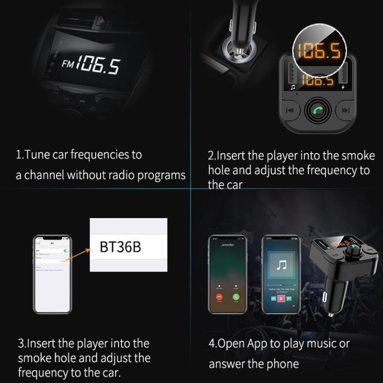 BT36B Car Bluetooth MP3 Music Player Car FM Transmitter Phone Hands-Free(Black Standard)