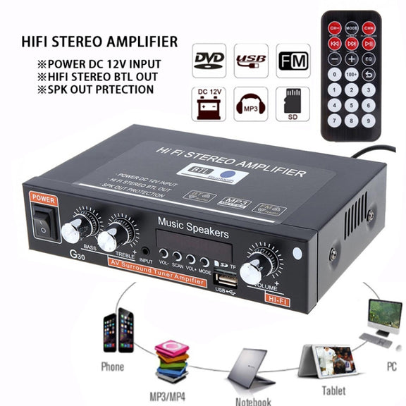 G30 Smart Digital Power Amplifier Built-In Bluetooth / USB / SD / FM Power Amplifier, EU Plug