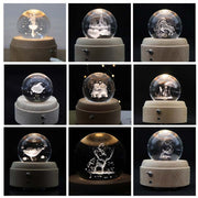 Girl Bedside Lamp Crystal Ball Wooden Base Music Box Charging Glow Rotating Night Light, Random Music(Castle)