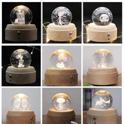 Girl Bedside Lamp Crystal Ball Wooden Base Music Box Charging Glow Rotating Night Light, Random Music(Christmas Tree)