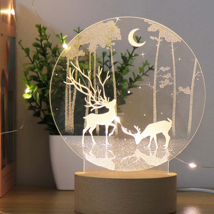 3D Atmosphere Decorative Light Acrylic Inner Carved LED Night Light Creative Girl Table Lamp(Double Deer)