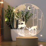 3D Atmosphere Decorative Light Acrylic Inner Carved LED Night Light Creative Girl Table Lamp(Double Deer)