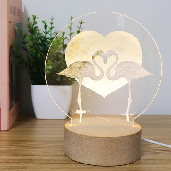 3D Atmosphere Decorative Light Acrylic Inner Carved LED Night Light Creative Girl Table Lamp(Flamingo)