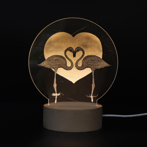 3D Atmosphere Decorative Light Acrylic Inner Carved LED Night Light Creative Girl Table Lamp(Flamingo)