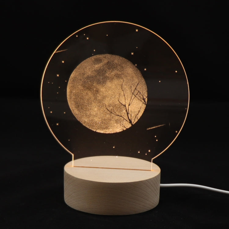 3D Atmosphere Decorative Light Acrylic Inner Carved LED Night Light Creative Girl Table Lamp(Full Moon)