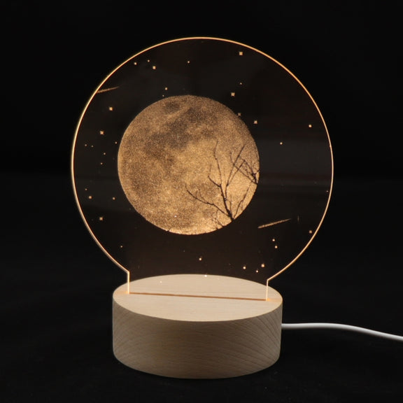 3D Atmosphere Decorative Light Acrylic Inner Carved LED Night Light Creative Girl Table Lamp(Full Moon)