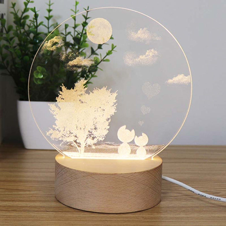 3D Atmosphere Decorative Light Acrylic Inner Carved LED Night Light Creative Girl Table Lamp(Tree Cat)