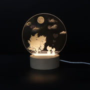 3D Atmosphere Decorative Light Acrylic Inner Carved LED Night Light Creative Girl Table Lamp(Tree Cat)