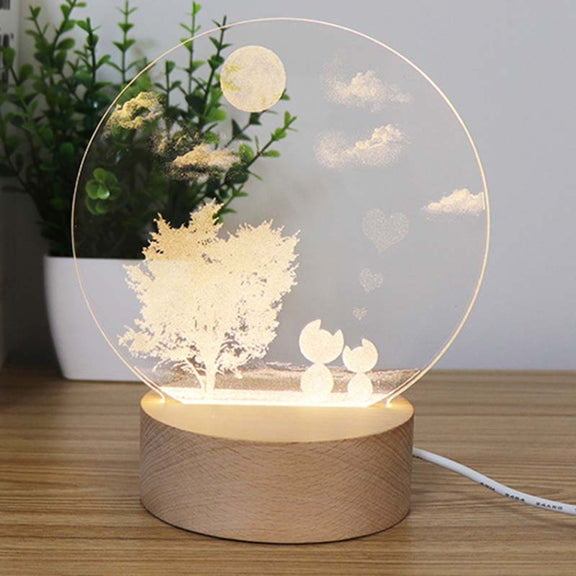3D Atmosphere Decorative Light Acrylic Inner Carved LED Night Light Creative Girl Table Lamp(Tree Cat)