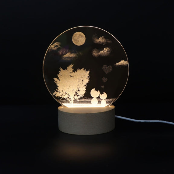 3D Atmosphere Decorative Light Acrylic Inner Carved LED Night Light Creative Girl Table Lamp(Tree Cat)