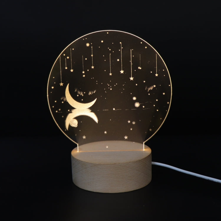 3D Atmosphere Decorative Light Acrylic Inner Carved LED Night Light Creative Girl Table Lamp(Stars And Moon)