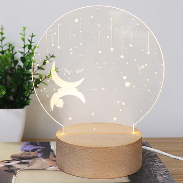 3D Atmosphere Decorative Light Acrylic Inner Carved LED Night Light Creative Girl Table Lamp(Stars And Moon)
