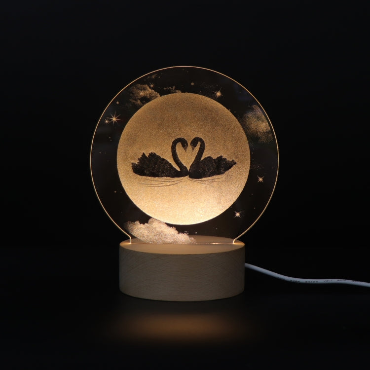 3D Atmosphere Decorative Light Acrylic Inner Carved LED Night Light Creative Girl Table Lamp(Full Moon Swan)