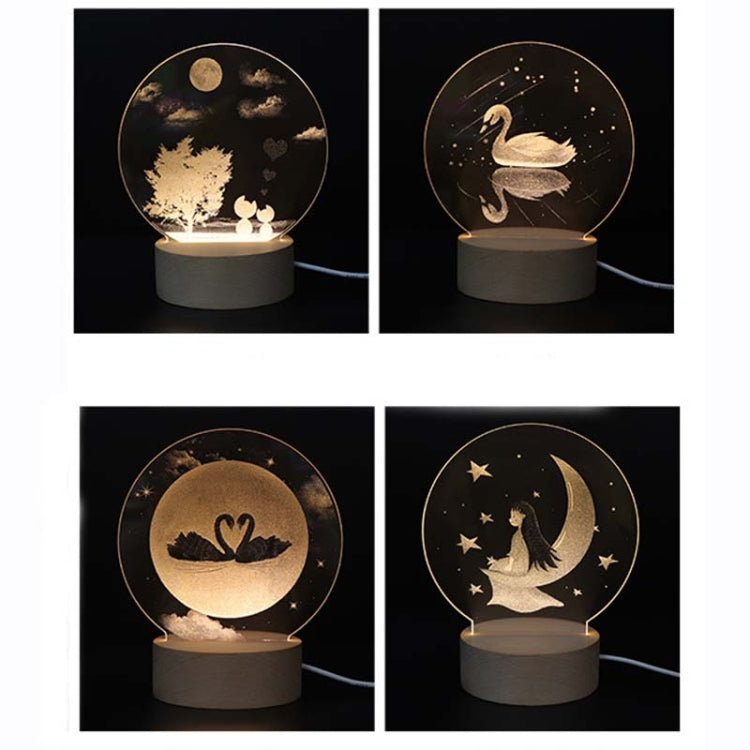 3D Atmosphere Decorative Light Acrylic Inner Carved LED Night Light Creative Girl Table Lamp(Full Moon Swan)