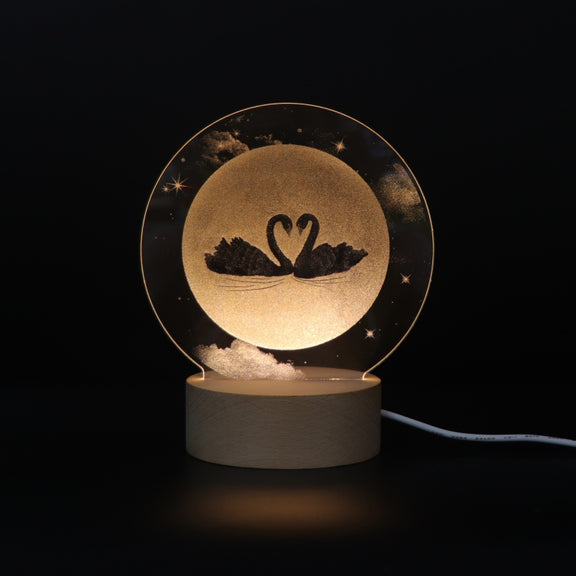 3D Atmosphere Decorative Light Acrylic Inner Carved LED Night Light Creative Girl Table Lamp(Full Moon Swan)