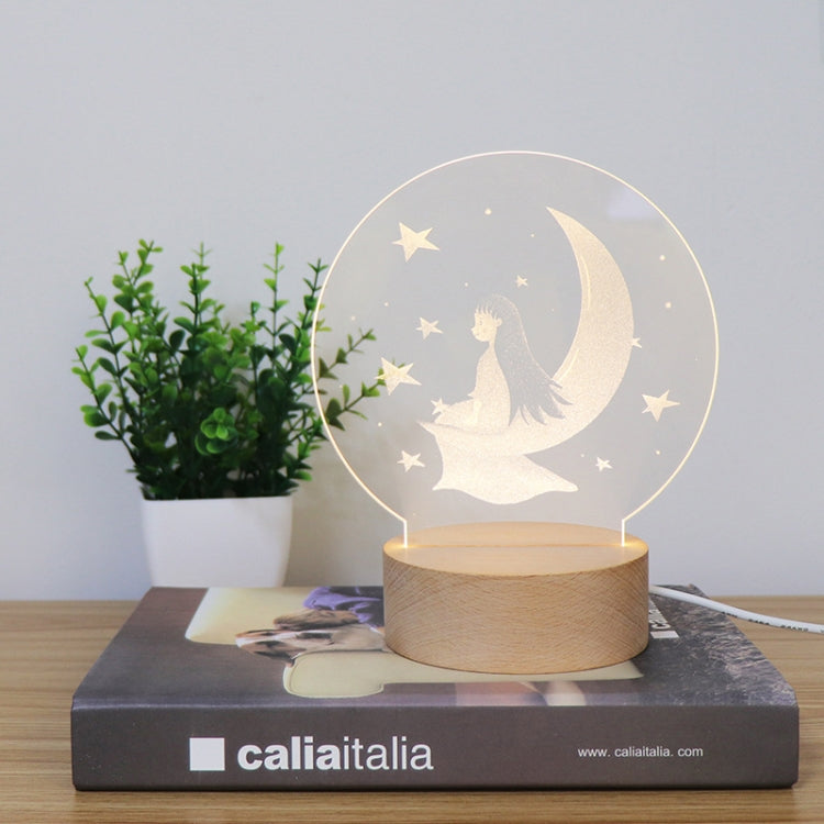 3D Atmosphere Decorative Light Acrylic Inner Carved LED Night Light Creative Girl Table Lamp(Moon Girl)