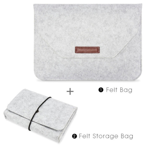 Portable Air Permeable Felt Sleeve Bag for MacBook Laptop, with Power Storage Bag, Size:12 inch(Grey)