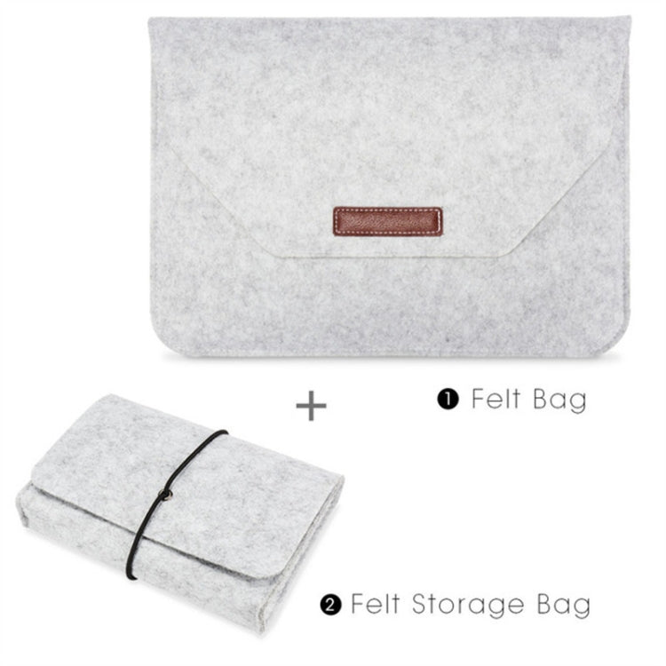 Portable Air Permeable Felt Sleeve Bag for MacBook Laptop, with Power Storage Bag, Size:12 inch(Grey)