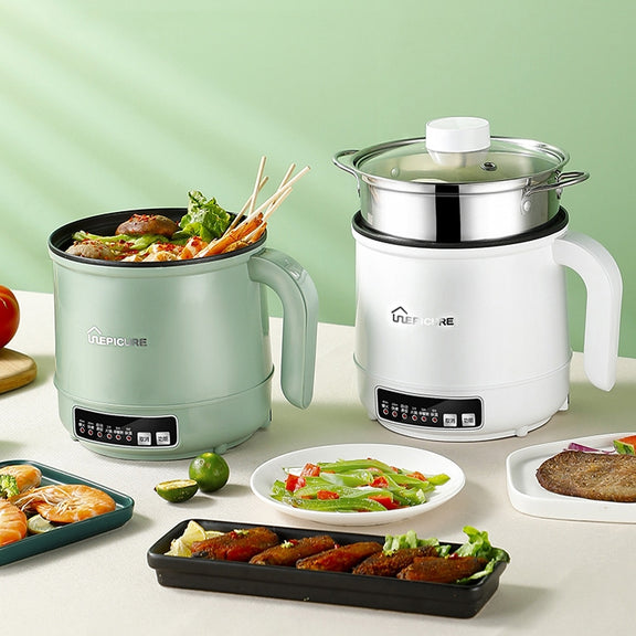Multi-Function Electric-Cooker Mini Dormitory Student Cooking Rice Stir Frying Non-Stick Pot, 110V US Plug, Colour: White Smart Single Pot(1.7L)