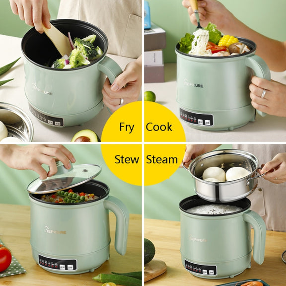 Multi-Function Electric-Cooker Mini Dormitory Student Cooking Rice Stir Frying Non-Stick Pot, 110V US Plug, Colour: White Smart With Steaming Grid(1.7L)