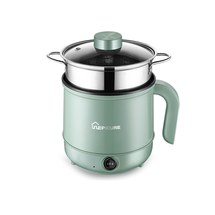 Multi-Function Electric-Cooker Mini Dormitory Student Cooking Rice Stir Frying Non-Stick Pot, 110V US Plug, Colour: Green Manual with Steaming Grid(1.7L)