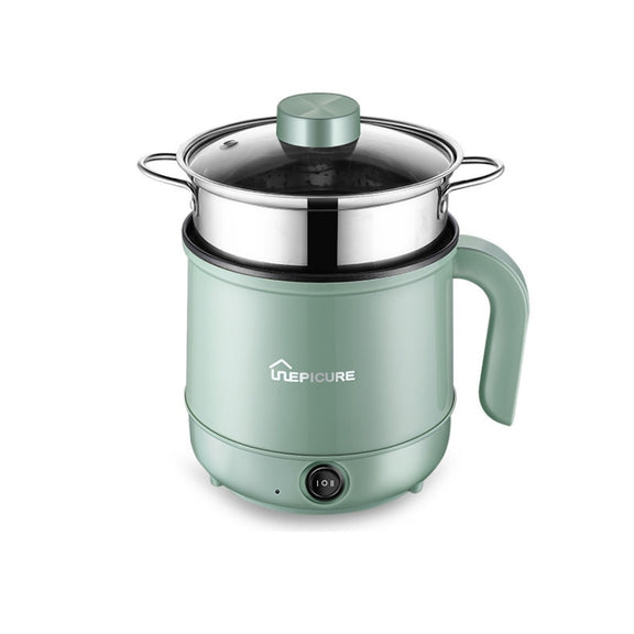 Multi-Function Electric-Cooker Mini Dormitory Student Cooking Rice Stir Frying Non-Stick Pot, 110V US Plug, Colour: Green Manual with Steaming Grid(1.7L)